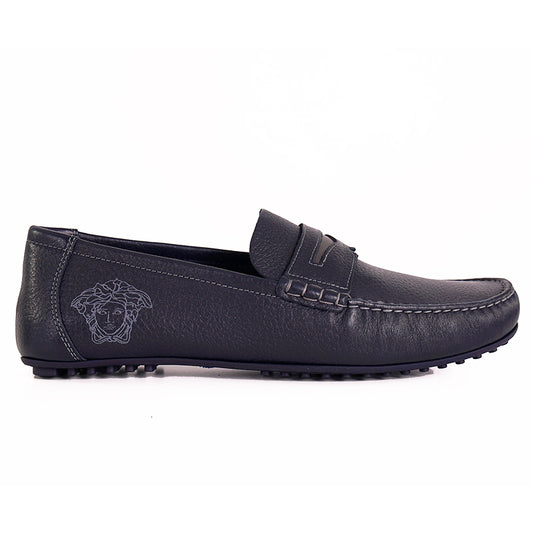 45 US 12 NEW $695 VERSACE Mens Slate Blue MEDUSA Leather Slip On DRIVING LOAFERS