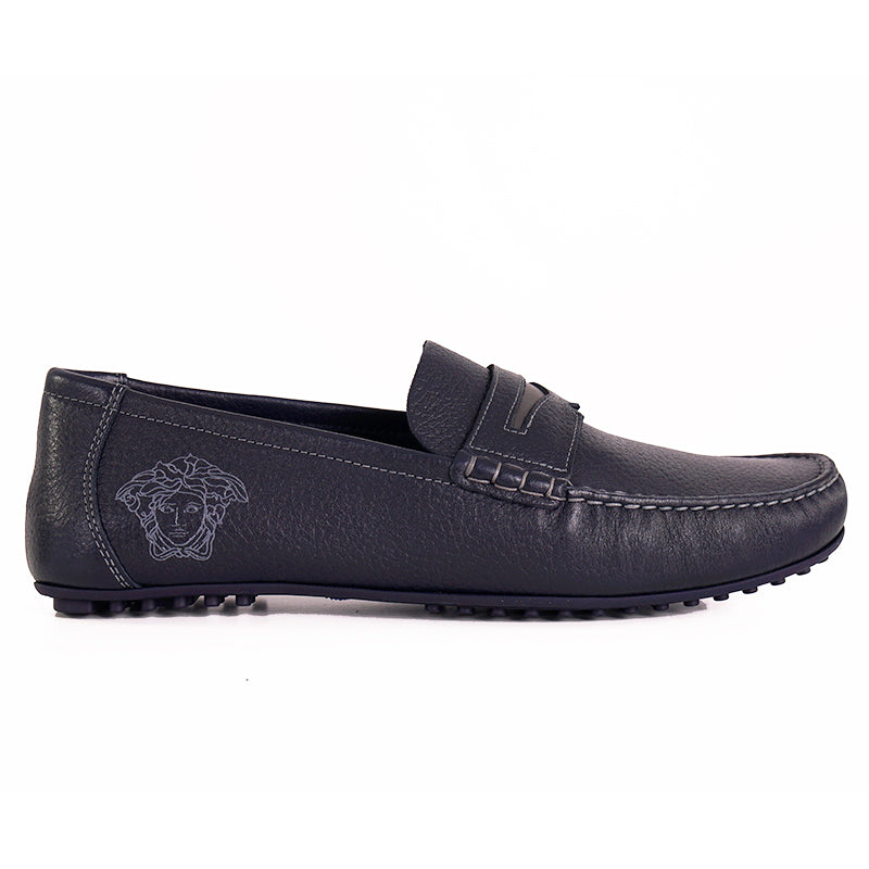 NEW $695 VERSACE Men's Slate Blue Leather Slip On Driving LOAFERS