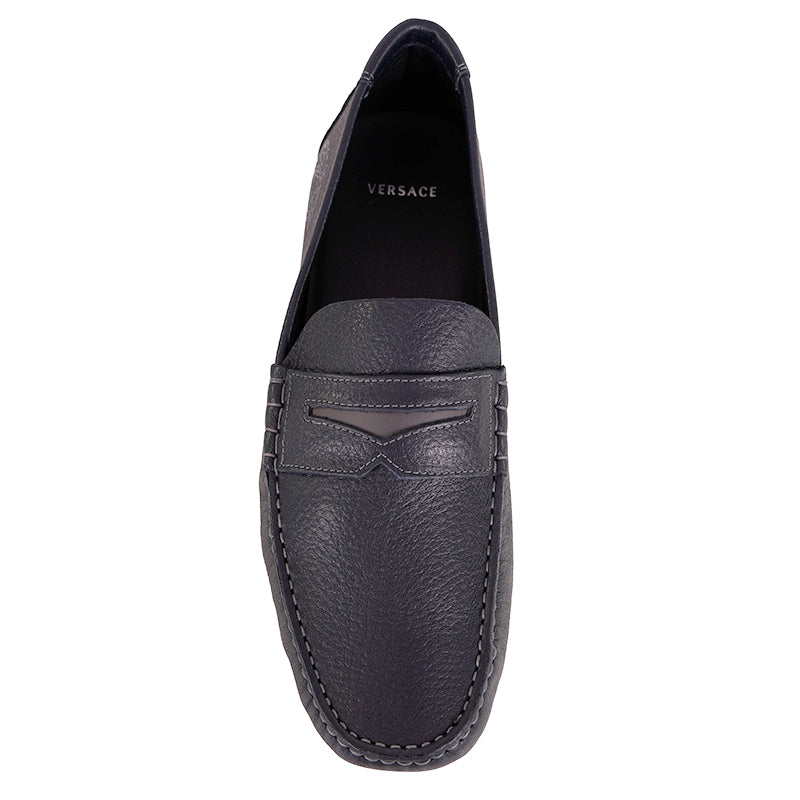 45 US 12 NEW $695 VERSACE Mens Slate Blue MEDUSA Leather Slip On DRIVING LOAFERS