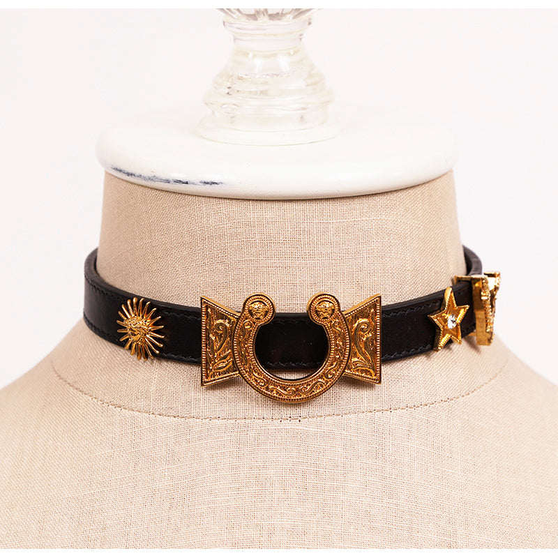 NEW $650 VERSACE RUNWAY Black Leather WESTERN HORSESHOE Wrap BRACELET or CHOKER