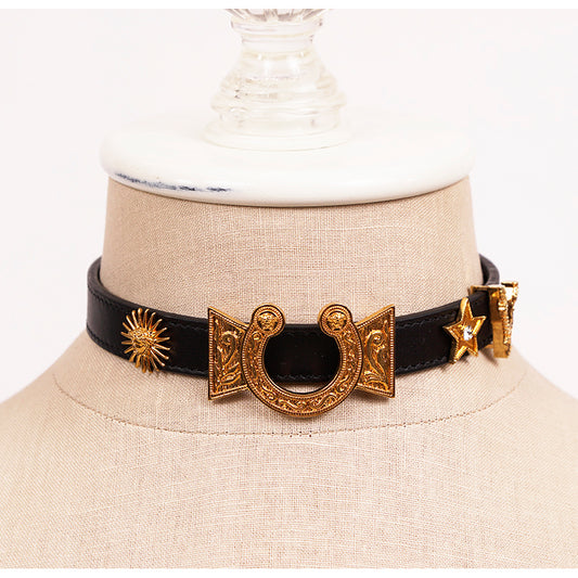 NEW $650 VERSACE RUNWAY Black Leather WESTERN HORSESHOE Wrap BRACELET or CHOKER