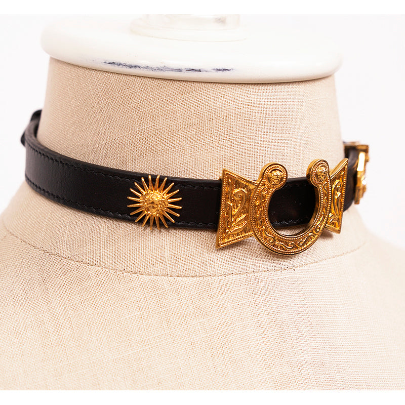 NEW $650 VERSACE RUNWAY Black Leather WESTERN HORSESHOE Wrap BRACELET or CHOKER