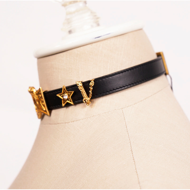 NEW $650 VERSACE RUNWAY Black Leather WESTERN HORSESHOE Wrap BRACELET or CHOKER