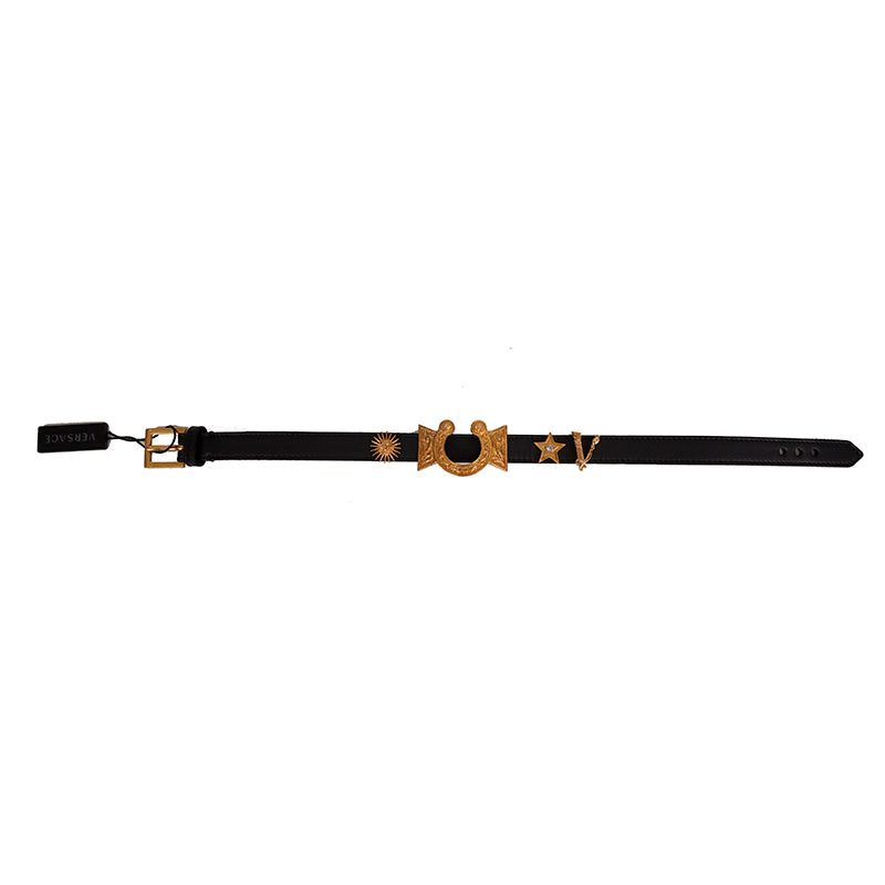 NEW $650 VERSACE RUNWAY Black Leather WESTERN HORSESHOE Wrap BRACELET or CHOKER