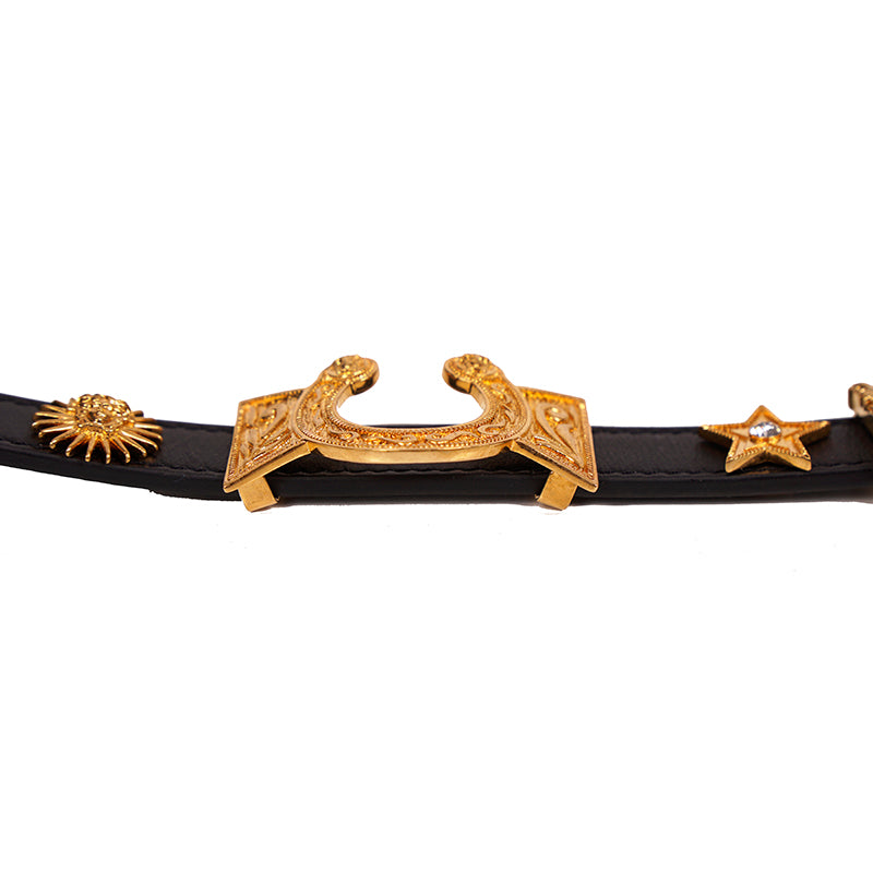 NEW $650 VERSACE RUNWAY Black Leather WESTERN HORSESHOE Wrap BRACELET or CHOKER