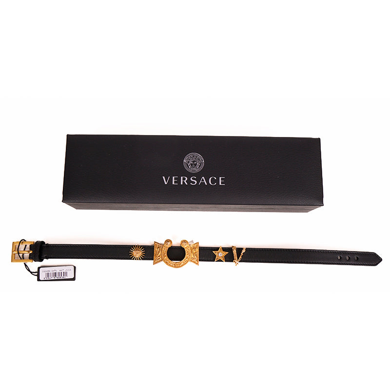NEW $650 VERSACE RUNWAY Black Leather WESTERN HORSESHOE Wrap BRACELET or CHOKER