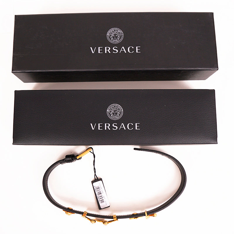 NEW $650 VERSACE RUNWAY Black Leather WESTERN HORSESHOE Wrap BRACELET or CHOKER