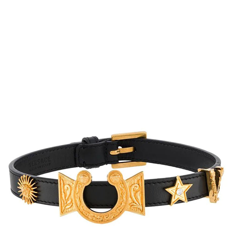 NEW $650 VERSACE RUNWAY Black Leather WESTERN HORSESHOE Wrap BRACELET or CHOKER