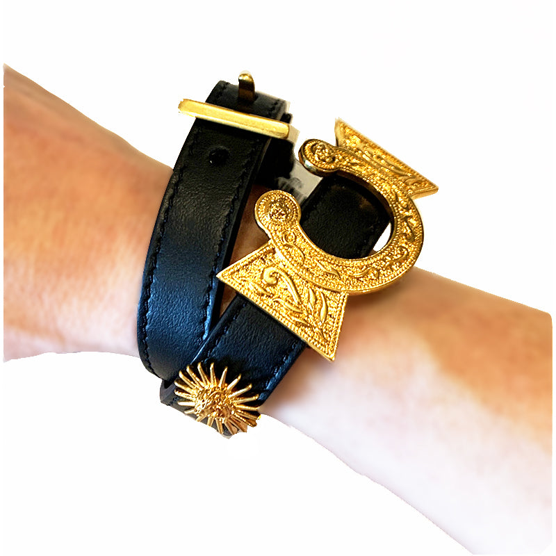 NEW $650 VERSACE RUNWAY Black Leather WESTERN HORSESHOE Wrap BRACELET or CHOKER