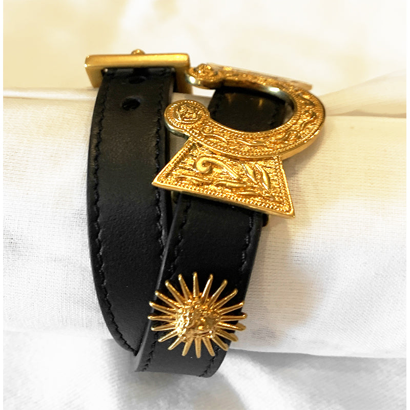 NEW $650 VERSACE RUNWAY Black Leather WESTERN HORSESHOE Wrap BRACELET or CHOKER