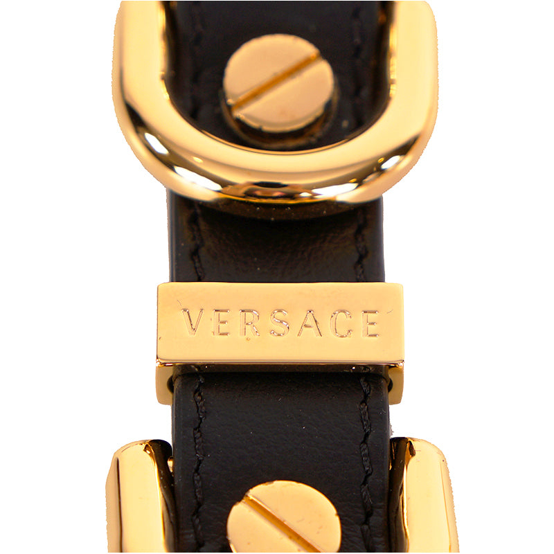 NEW $950 VERSACE Men's Runway Black Leather & Gold Tone Metal Key Strap KEYCHAIN