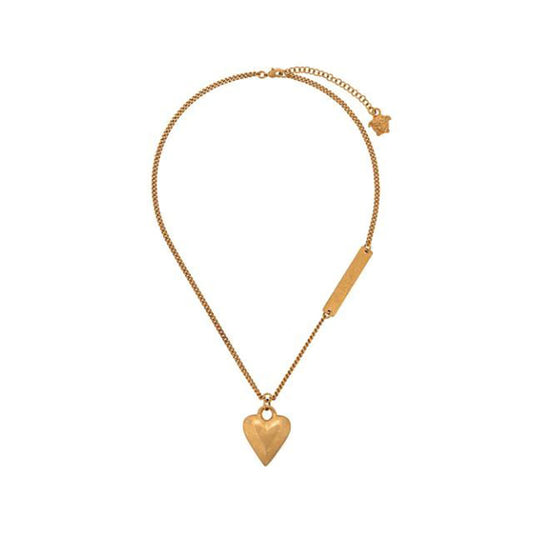 NEW $650 VERSACE Runway Gold Tone TRIBUTE Heart Pendant Curb Link NECKLACE NIB