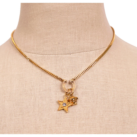 NEW $650 VERSACE RUNWAY Tribute WESTERN HORSESHOE MEDUSA LOGO Charm NECKLACE NIB