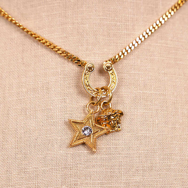 NEW $650 VERSACE RUNWAY Tribute WESTERN HORSESHOE MEDUSA LOGO Charm NECKLACE NIB