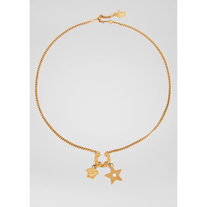 NEW $650 VERSACE RUNWAY Tribute WESTERN HORSESHOE MEDUSA LOGO Charm NECKLACE NIB