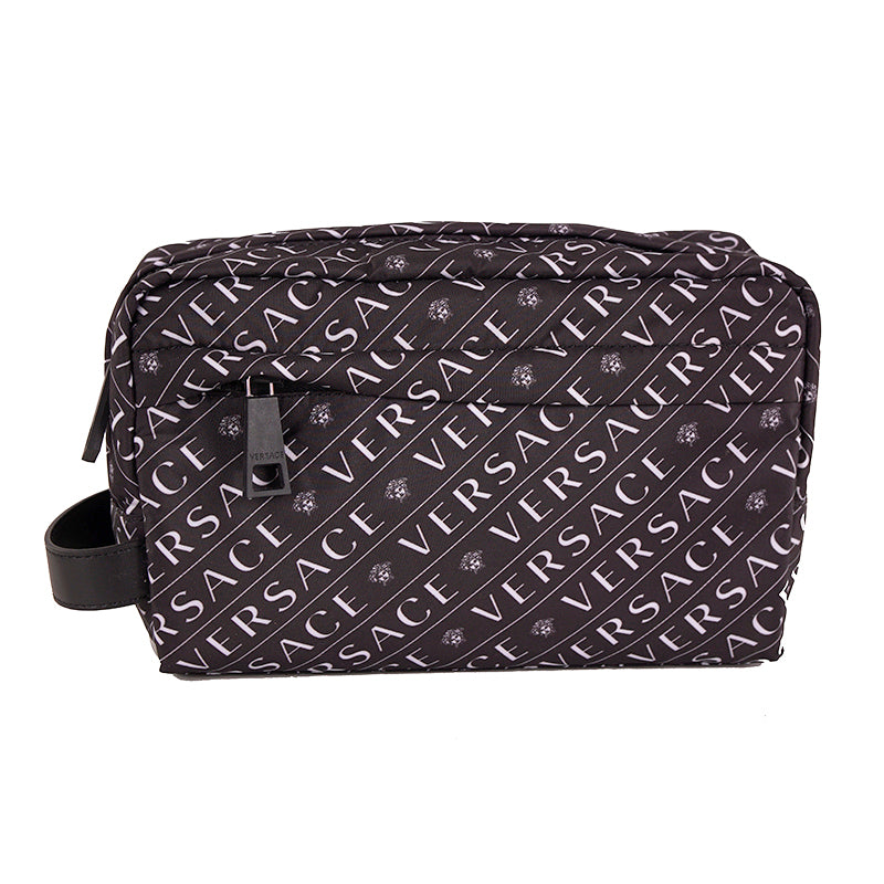 NEW $550 VERSACE Black & White Nylon MEDUSA LOGO Pouch Cosmetic/Wash Travel BAG