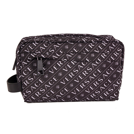 NEW $550 VERSACE Black & White Nylon MEDUSA LOGO Pouch Cosmetic/Wash Travel BAG