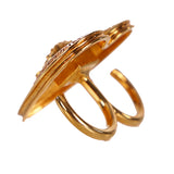 sz M NEW $395 VERSACE RUNWAY Gold tone Brass MEDUSA HEART Double Finger RING NIB