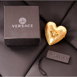 sz M NEW $395 VERSACE RUNWAY Gold tone Brass MEDUSA HEART Double Finger RING NIB