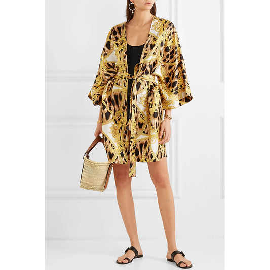 NEW $2195 VERSACE Unisex Barocco Animalier Belted Kimono SILK BATH Dressing ROBE