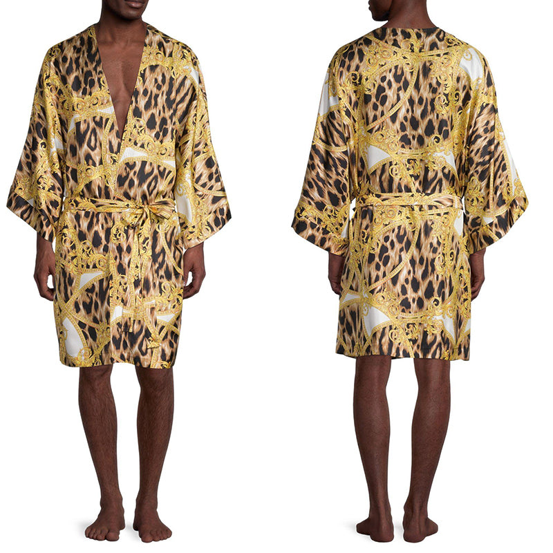 NEW $2195 VERSACE Unisex Barocco Animalier Belted Kimono SILK BATH Dressing ROBE