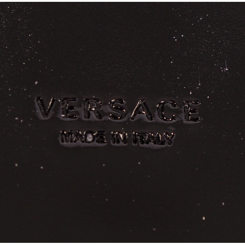 38 NEW $695 VERSACE Black Leather GOLD BAROQUE FLORAL Slide FLATS SANDALS NIB
