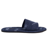 36 NEW $625 VERSACE Denim Cotton White LOGOMANIA Logo SLIDES Flat SANDALS