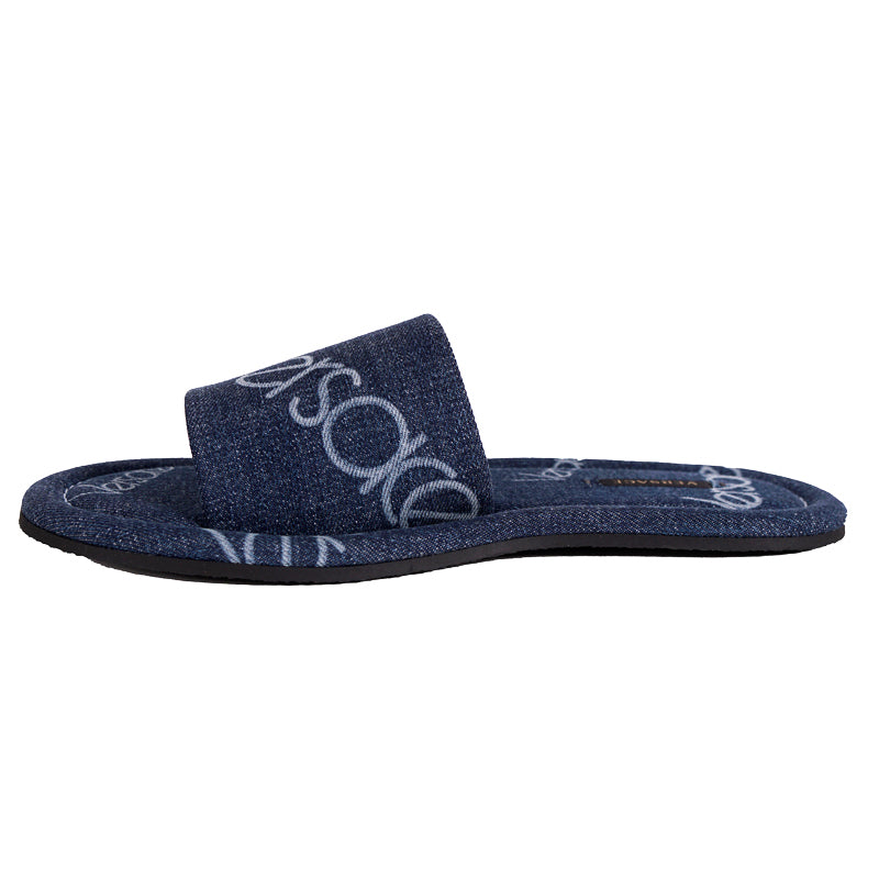 36 NEW $625 VERSACE Denim Cotton White LOGOMANIA Logo SLIDES Flat SANDALS