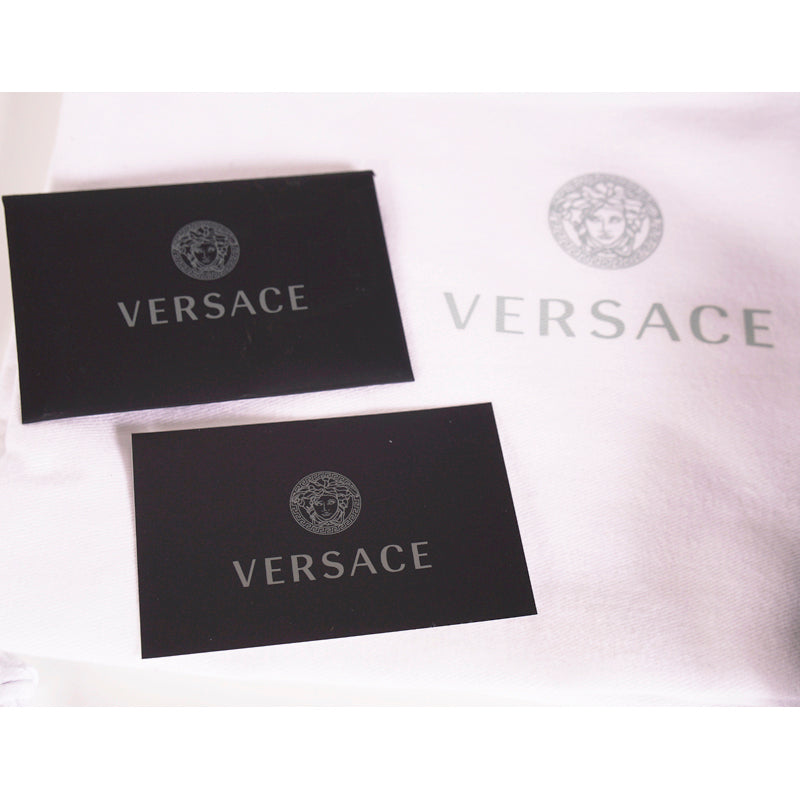 36 NEW $625 VERSACE Denim Cotton White LOGOMANIA Logo SLIDES Flat SANDALS