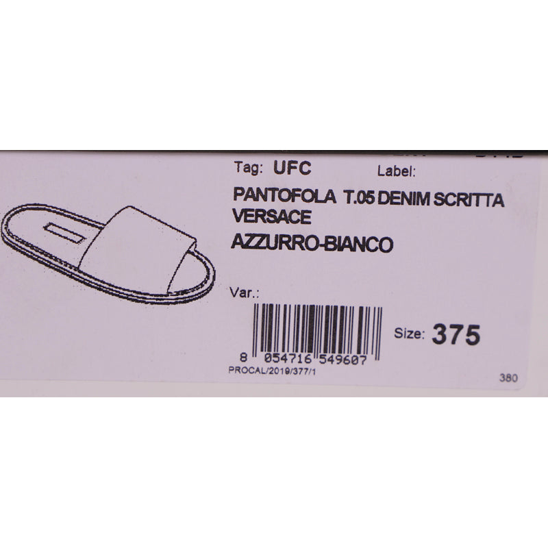 36 NEW $625 VERSACE Denim Cotton White LOGOMANIA Logo SLIDES Flat SANDALS