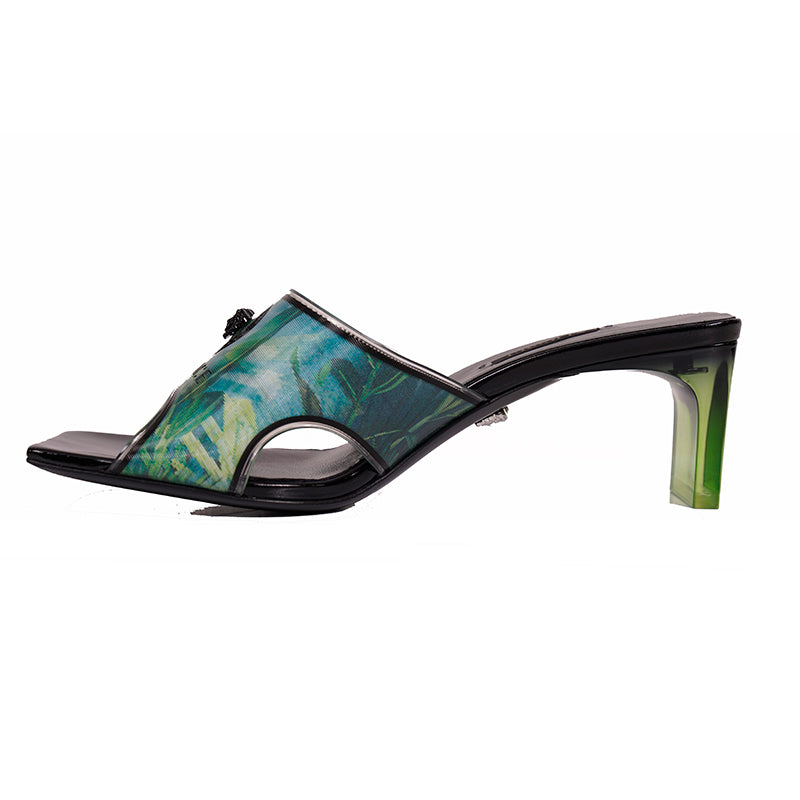 sz 37 NEW $975 VERSACE RUNWAY Green JUNGLE PRINT Medusa Logo SLIDE SANDALS NIB