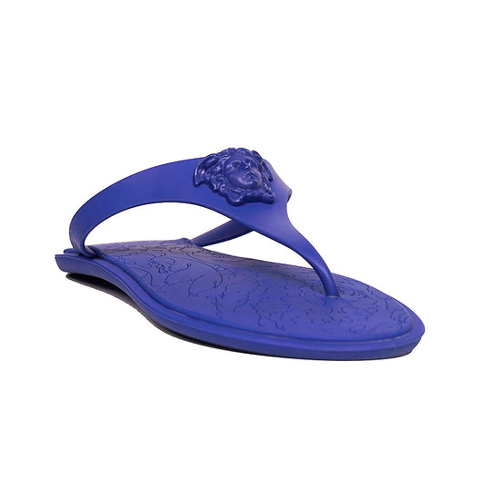 sz 37.5 NEW $350 VERSACE Blue Rubber MEDUSA LOGO Flip Flops Pool JELLY SANDALS