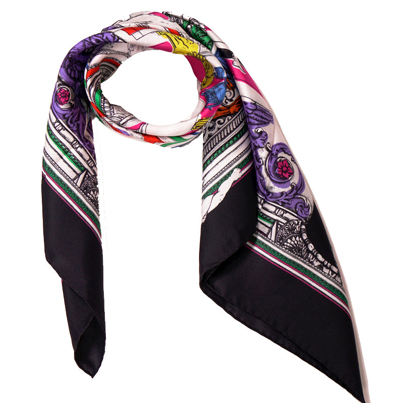 NEW $450 VERSACE White Il Tempio Classic LOGO HORSE PRINT Silk Twill 35" SCARF