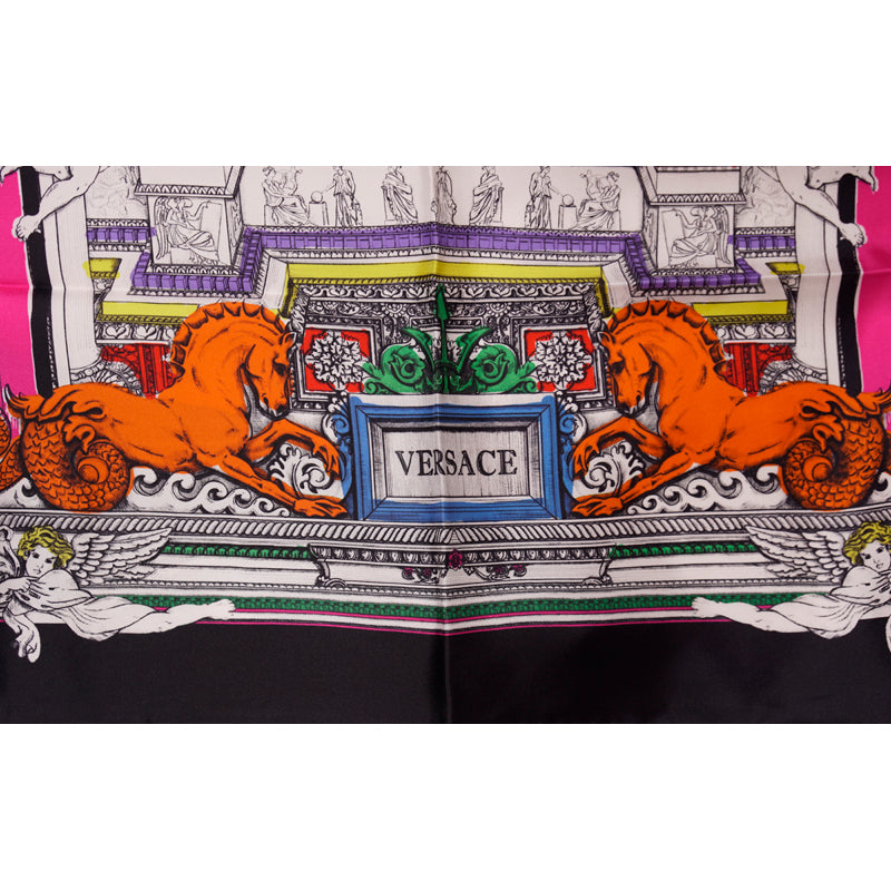 NEW $450 VERSACE White Il Tempio Classic LOGO HORSE PRINT Silk Twill 35" SCARF