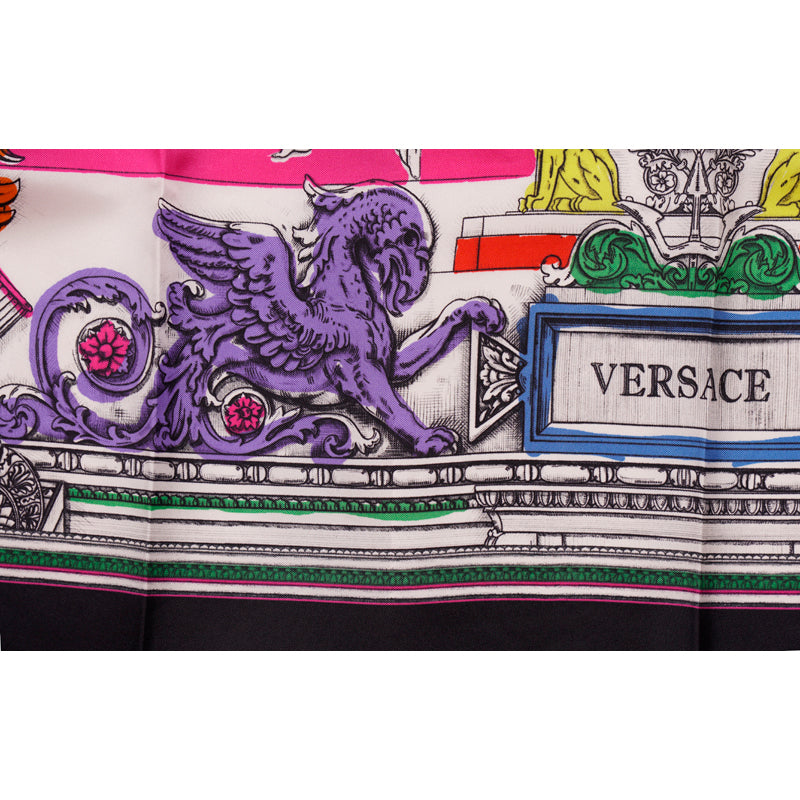 NEW $450 VERSACE White Il Tempio Classic LOGO HORSE PRINT Silk Twill 35" SCARF
