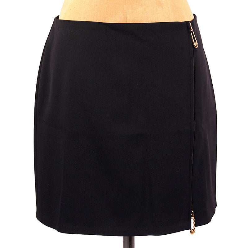 sz 42 NEW $795 VERSACE Black Wool MEDUSA SAFETY PIN LOGO Double Zip Mini SKIRT