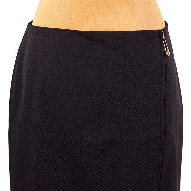 sz 42 NEW $795 VERSACE Black Wool MEDUSA SAFETY PIN LOGO Double Zip Mini SKIRT