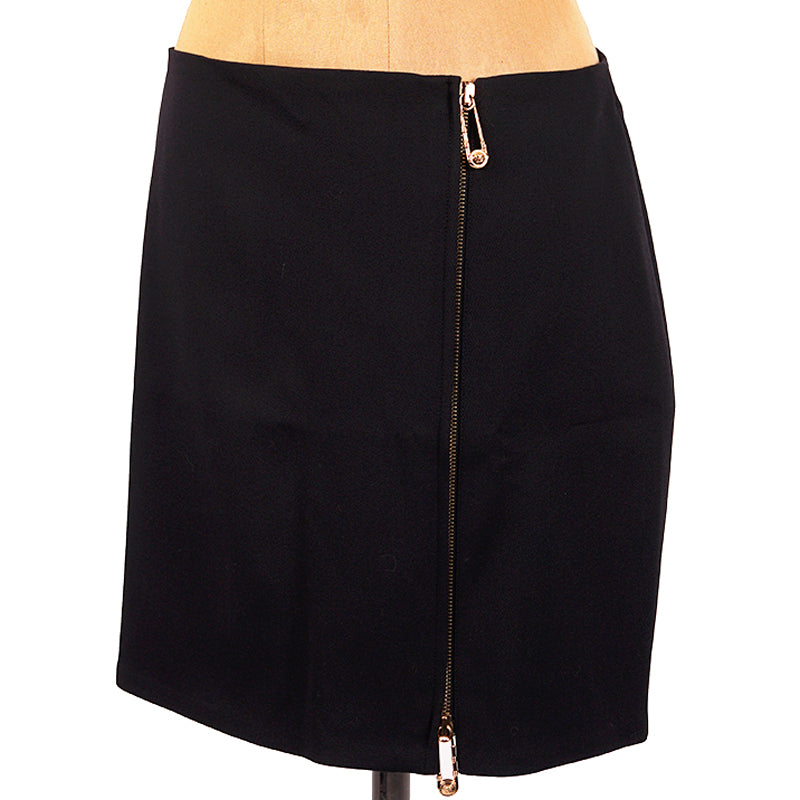 sz 42 NEW $795 VERSACE Black Wool MEDUSA SAFETY PIN LOGO Double Zip Mini SKIRT