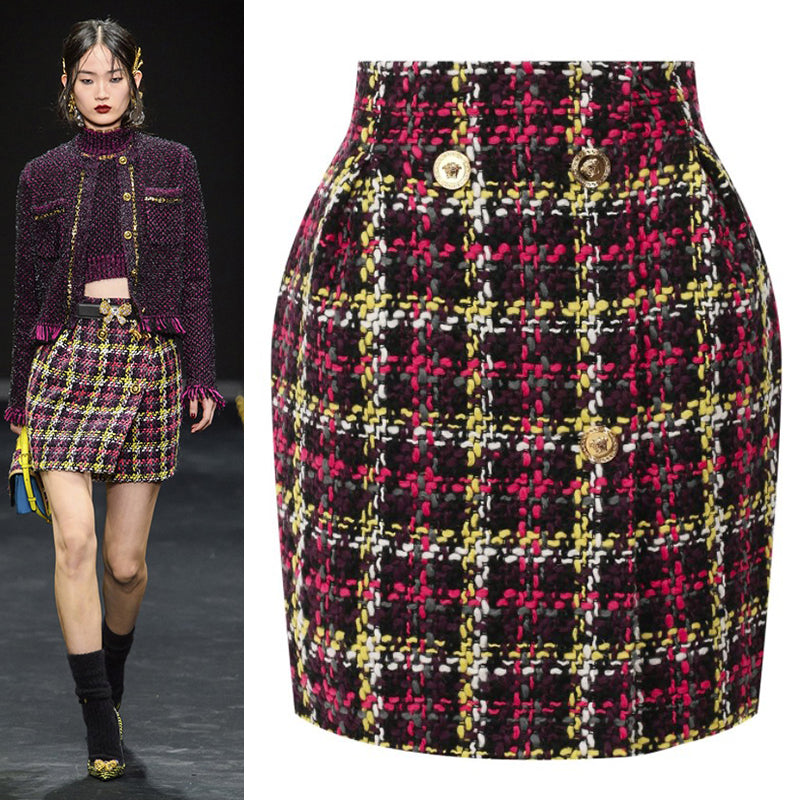 sz 38 NEW $825 VERSACE Red Blue Wool Check RUNWAY TWEED Wrap sz 38 NEW $825 VERSACE Red Blue Wool Check RUNWAY TWEED Wrap