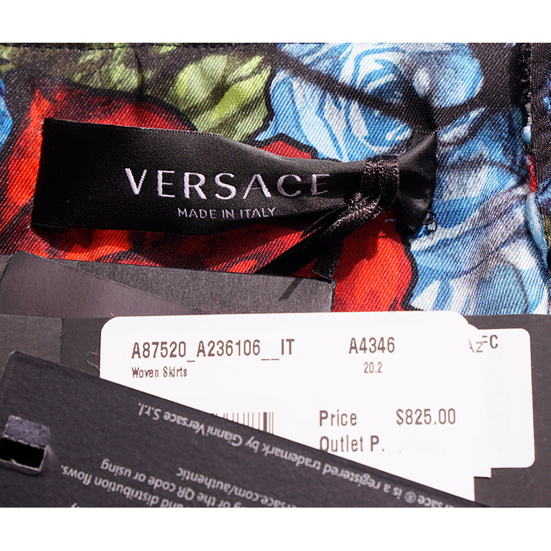 sz 38 NEW $825 VERSACE Red Blue Wool Check RUNWAY TWEED Wrap MEDUSA BUTTON SKIRT