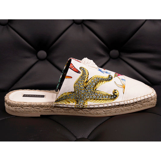 38.5 NEW $495 VERSACE Tresor de la Mer Canvas Leather LA MEDUSA Espadrille MULES