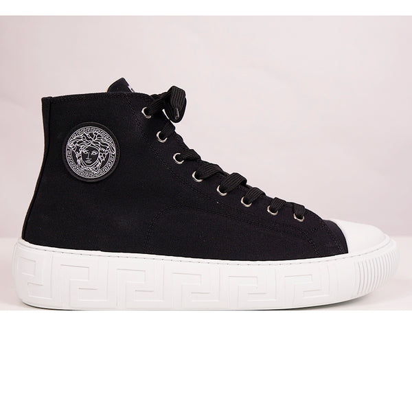 46 US 13 NEW $550 VERSACE Men's Black Canvas MEDUSA LOGO PATCH High-top SNEAKERS