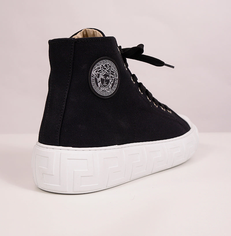 46 US 13 NEW $550 VERSACE Men's Black Canvas MEDUSA LOGO PATCH High-top SNEAKERS
