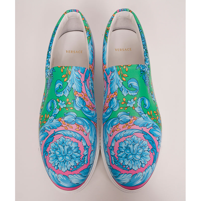 sz 46 US 13 NEW $750 VERSACE Mens Blue FLUO BAROCCO PRINT Slip On Skate SNEAKERS