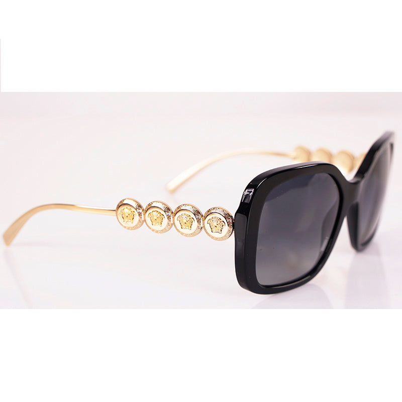 NEW $410 VERSACE Black Plastic GOLD MEDUSA LOGO MEDALLIONS Oversized SUNGLASSES