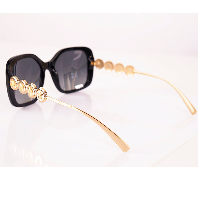 NEW $410 VERSACE Black Plastic GOLD MEDUSA LOGO MEDALLIONS Oversized SUNGLASSES