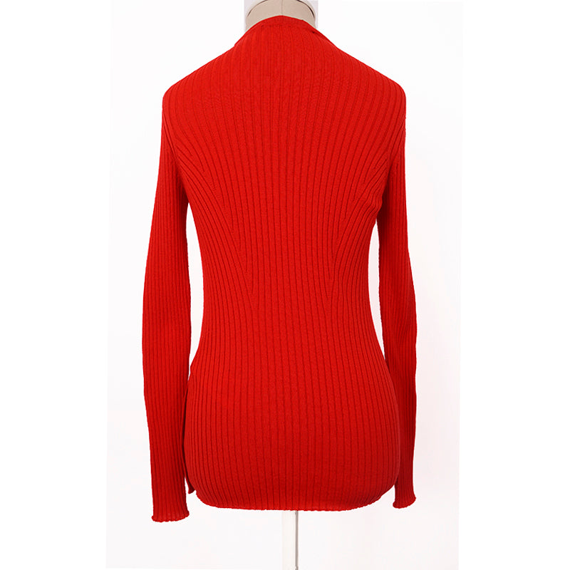 SZ 46 NEW $875 VERSACE Red Wool GOLD LOGO MEDUSA BUTTONS Rib SWEATER KNIT TOP