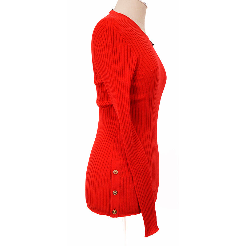 SZ 46 NEW $875 VERSACE Red Wool GOLD LOGO MEDUSA BUTTONS Rib SWEATER KNIT TOP