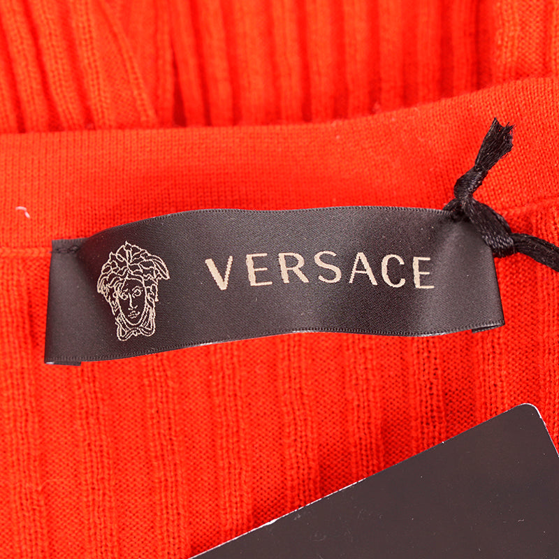 SZ 46 NEW $875 VERSACE Red Wool GOLD LOGO MEDUSA BUTTONS Rib SWEATER KNIT TOP