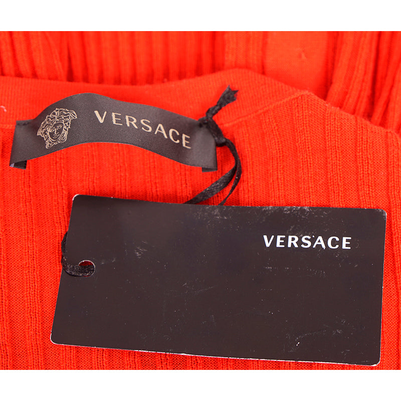 SZ 46 NEW $875 VERSACE Red Wool GOLD LOGO MEDUSA BUTTONS Rib SWEATER KNIT TOP